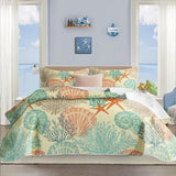 Tritard 3 Piece Coastal Quilt Sets Full/Queen Size - Reversible Microfiber Quilts with 2 Shams Soft Lightweight Beach Bedding Nautical Bedspread Coverlet Summer Comforter for All Season, 90''x96'', C4 Tritard