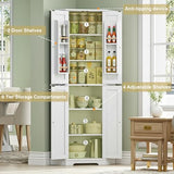 IRONCK Corner Cabinet, 72" H Kitchen Pantry Storage Cabinet, 4 Barn Doors with Storage Rack, 4 Adjustable Shelves, 6-Tier Tall Food Pantry Cabinet, Farmhouse Hutch for Kitchen Dining Room, White IRONCK