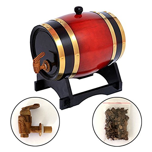 5L Whiskey Barrel Dispenser Oak Aging Barrels Home Whiskey Barrel Decanter for Wine, Spirits, Beer, and Liquor (Red Wine) Aimee_JL