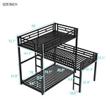 MERITLINE Metal Triple Bunk Bed for Kids, L-Shaped Twin Over Twin & Twin Bunk Bed Frame, 3 in 1 Bed Bunk Beds with Guardrails and Ladders for Teens Adults, Black MERITLINE