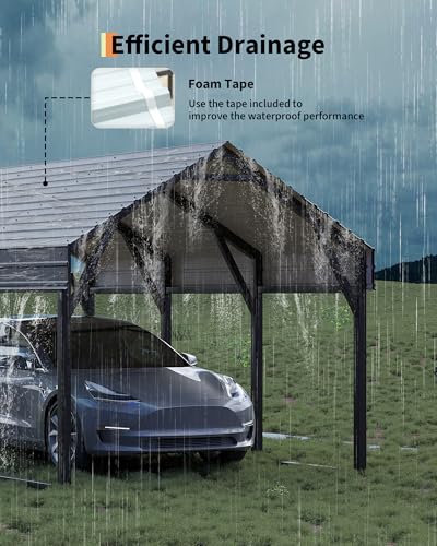 GarveeLife 10x15 ft Metal Carport, Reinforced Frame and Steel Roof for All-Weather Use, Permanent Shelter for Bass Boats, Sedans, and Tractors GarveeLife