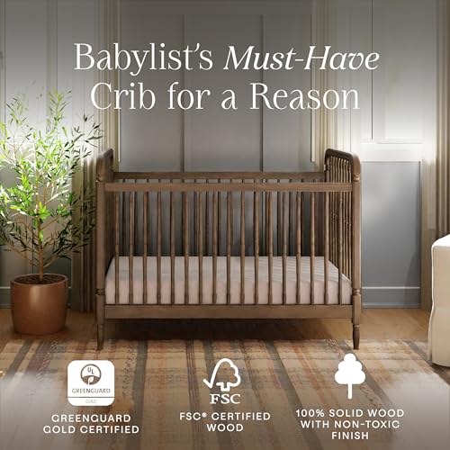 Namesake Liberty 3-in-1 Convertible Spindle Crib with Toddler Bed Conversion Kit in Natural Walnut, Greenguard Gold and FSC® Certified