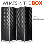 SereneLife 4-Panel Folding Room Divider, Woven Fiber Privacy Screen, Portable Partition for Room Separation, Lightweight Decorative Screen for Living Room, Office, Porch, and Dressing Area, 71” x 18” SereneLife