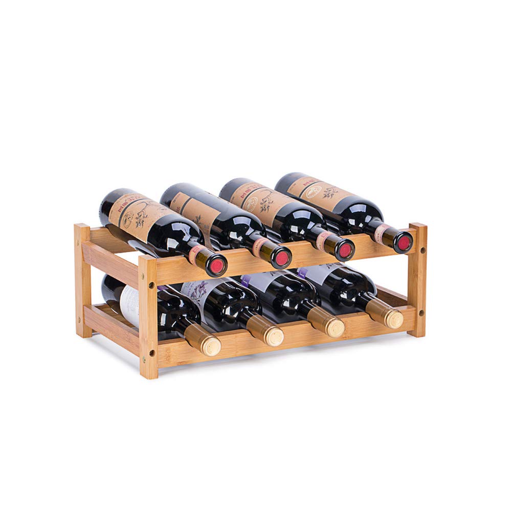 FOSTERSOURCE Wine Rack, Natural Bamboo Wine Storage Rack Countertop Wine Display Shelf Wine Bottle Holder (2-Tiers 8-Bottles) FOSTERSOURCE
