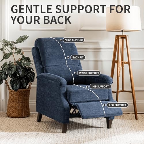 VKNOW Recliner Chair, Fabric Recliner with Soft Armrest, Home Theater Seating with Adjustable Push Back and Lumbar Support, Single Sofa for Adults, Lounge Chair for Living Room, Bedroom（Blue）