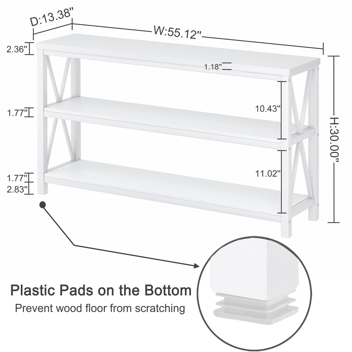 FATORRI Console Table for Entryway, Rustic Long Sofa Table with 3 Tier Shelves, Modern White Hallway Tables for Living Room (55 Inch, White Oak) FATORRI