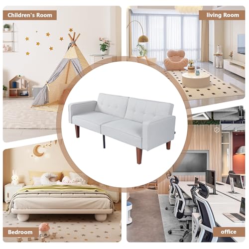 White Modern Guest Chair Sofa Recliner, Adjustable Cotton Fabric Futon Reclining Couch, Sofa Bed, Easy Assembly, Mid-Century Style Conference Seating for Office, Waiting Room, 68"L x 22.4"W x 28.7"H Generic