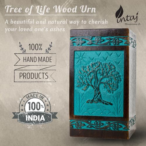 INTAJ Cremation urns for Human Ashes Male Dad Small Wooden Tree of Life Urns Box for Dogs Ashes and Casket Urn for Ashes Female mom, Burial Funeral INTAJ