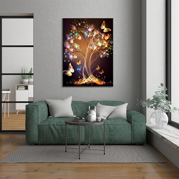 Glitter Tree Diamond Painting Kits for Beginner - 5D Glow in The Dark Tree Diamond Art Kits for Adults, DIY Trees of Life Round Diamond Painting Gem Art Crafts, for Home Decor Walls Gifts 12X16Inch Xylogist