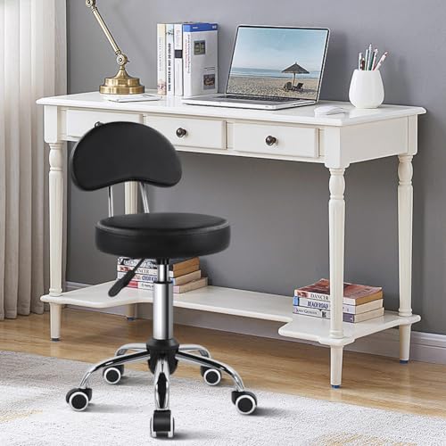 KKTONER Rolling Stool with Mid Back Height Adjustable Chair PU Leather Swivel Chair with Wheels for Office Home Task Drafting (Black) KKTONER
