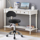 KKTONER Rolling Stool with Mid Back Height Adjustable Chair PU Leather Swivel Chair with Wheels for Office Home Task Drafting (Black) KKTONER