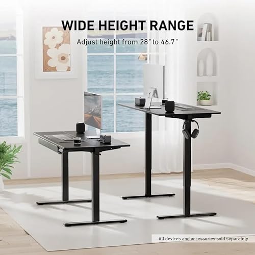 HUANUO Height Adjustable Electric Standing Desk, 48 x 24 inches, A Large Under-Desk Drawer (with Slide Rails), 4 Adjustment Memory Presets, Black HUANUO