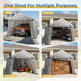 LINKHOO 10x15 FT Portable Garage Carport, Heavy-Duty Storage Shed with 220G Waterproof PE Tarp, Roll-Up Zipper Door & Vent, for Motorcycle, Bike, ATV, Tools, Outdoor Equipment, Gray LINKHOO