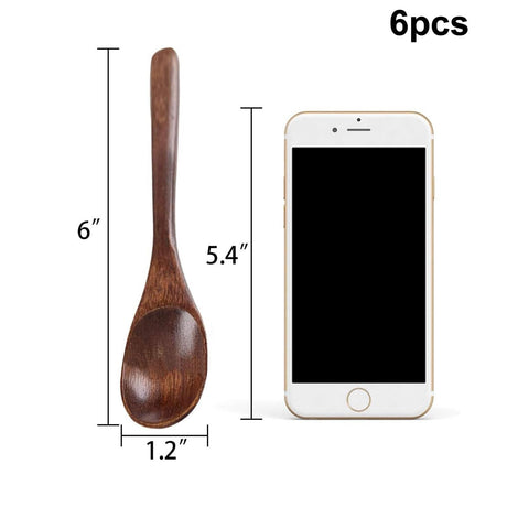 HANSGO Small Wooden Spoons, 6PCS Small Soup Spoons Wooden Spoons for Eating with Honey Coffee Tea Jam Bath Salts, 6" HANSGO