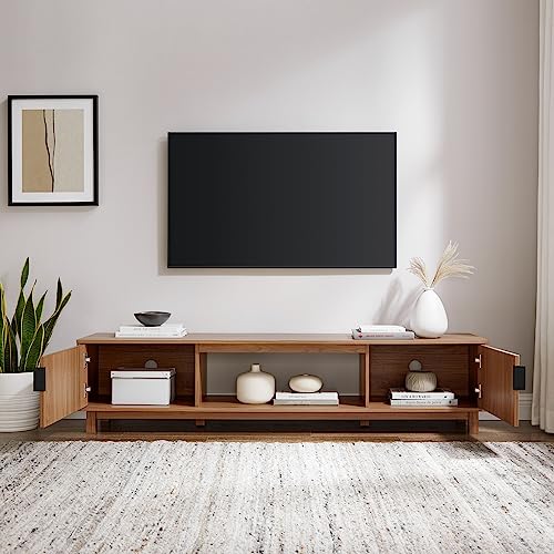 Walker Edison Walton Modern Fluted-Door Low Stand for TVs up to 80 Inches, 70 x 15.75 x 16 inches, Mocha - WoodArtSupply