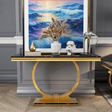 Asday Gold Console Table, 50 inch Glam Black and Gold Entryway Table with U-Shaped Base, Polished Gold Entrance Table with Black Top for Entryway, Hallway, Foyer Asday