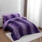 A Nice Night Leopard Printed，Satin Silky Soft Quilt Sexy Luxury Super Soft Microfiber Comforter Quilt Bedding Comforter Set Full/Queen, Light Weighted (Purple, Queen(88-by-88-inches)) A Nice Night