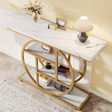 Tribesigns 41.3" Console Table, Industrial 4-Tier Sofa Entryway Table with Circle Base, Narrow Wood Accent Tables with Storage Shelves for Living Room, Hallway, Foyer, White Gold Tribesigns