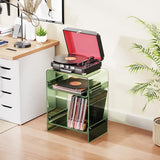 Acrylic Record Player Table with Storage Shelf, Clear Side Table Nightstand (Green, Large) Acrylicolor