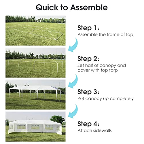 Tangkula 10' x 30' Party Tent, Portable Outdoor Tent with 5 Removable Sidewalls, and Connection Stakes, Ropes, Suitable for BBQ, Beach, Garden and Outdoor Events, Wedding Tent, White Tangkula