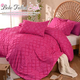 Manyshofu 5Pcs Boho Full Duvet Cover Set - Tufted Hot Pink Duvet Cover Pattern, Shabby Chic Boho Bedding Set Textured Comforter Covers with Embroidery Pillow Shams Manyshofu