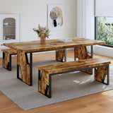 HIPIHOM 70.8" Wooden Dining Table with 2 Benches, Modern Kitchen Table and Chairs Set for 4-6 Person, Thickened MDF Wooden Table with Dining Bench for Living Dining Room, Kitchen, Office HIPIHOM