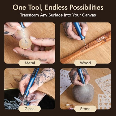SketchPro Cordless Engraving Pen with LED Light – 3-Speed Precision Etching Tool for Wood, Metal, Glass & Plastic – USB-C Rechargeable, 26 Accessories – Ideal for DIY, Jewelry & Craft Projects Calavive