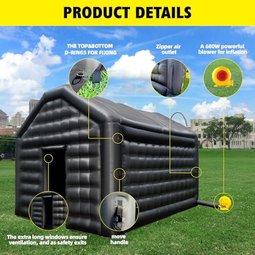 WARSUN 16.5x13x11.5Ft Small Inflatable Nightclub with Blower Black Inflatable Night Club Party Tent for Birthday Wedding Raves Dance Floor Yard Party Rental Business WARSUN