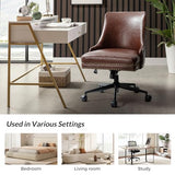 Faux Leather Home Office Chair with Black Metal Base and Nailhead, Modern Comfy Ergonomic Desk Chair with Adjustable Height/Tilt, 360-Degree Swivel, Armless Cute Decoration, Brown TINA'S HOME