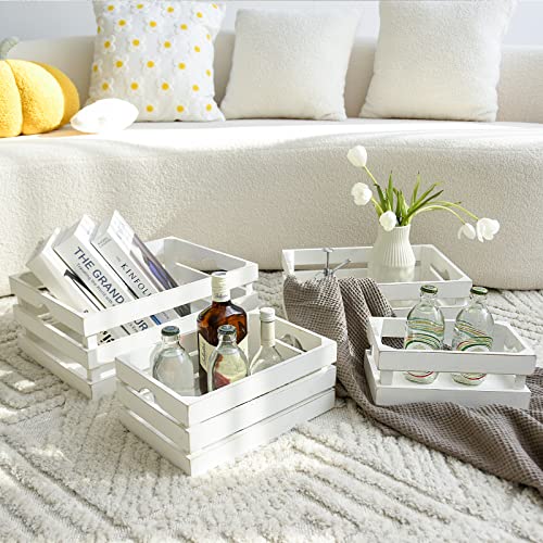 JUMBO HUMBLE Set of 4 Large Wooden Decorative Storage Crates, Whitewashed Nesting Wooden Crates for Display Rustic, Farmhouse Wooden Storage Container Boxes Made from 100% Wood JUMBO HUMBLE