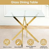 HAIZAO Golden Glass Dining Table Set for 4, 5 Piece Clear Glass Top Dinner Room Set, 36'' Modern Luxury Square Kitchen Table Set with Ivory Woven Chair, for Small Living Room Home HAIZAO