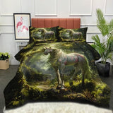Ydtwnyq Bedding Twin Size Comforter Set Lightweight for Summer Duvet Set Green 3 Pieces (1 Quilt and 2 Pillowcases) Ethereal Single Horn Horse Quilt for Kids Adults Ydtwnyq