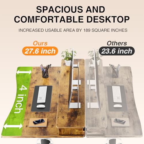 Veken 47.2"×27.6" Standing Desk with Storage Drawers, Adjustable Height Computer Table with Monitor Shelf, Home Office Desk for Study, Gaming, Workstation, Brown Veken