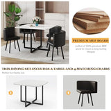 ModaWhly 39" Square Dining Table Set for 4, Space-Saving Negotiating Table Set with 4 Upholstered Chairs, 5 Piece Set Marble Tabletop & Black Chair ModaWhly