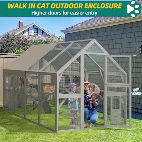 YITAHOME Extra Large Catio Outdoor Cat Enclosure, 110 Inch Outside Cattery with Weatherproof Roof, Scratcher Ramp, Cat Space Capsule Bed, 2 Bridges, 2 Resting Houses, 7 Solutions YITAHOME
