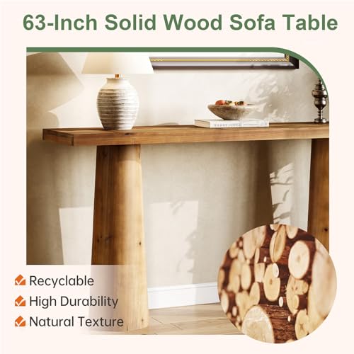 TRIBEWOOD 63-Inch Solid Wood Console Table, Farmhouse Entryway Table, Rectangular Long Sofa Table Behind Couch for Entryway, Hallway, Living Room, Entrance TRIBEWOOD