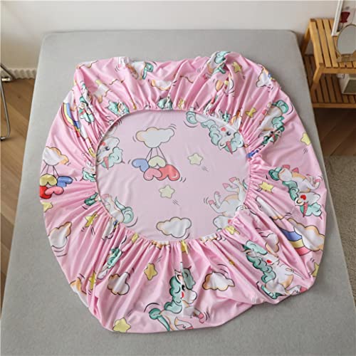 Girls Unicorn Fitted Sheet King Cute Dreamy Horse Bed Sheet Set for Kids Children Bedroom Decor Cartoon Magical Animal Bedding Set Girly Fantasy Unicorn Rainbow Bed Cover (Flat Sheet Not Included) Feelyou