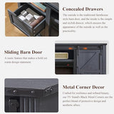 JXQTLINGMU Farmhouse Fireplace TV Stand for 80 Inch TV, 32" Tall Entertainment Center w/Drawer & Sliding Barn Door, 70 Inch Highboy Media Console for Living Room, Black JXQTLINGMU