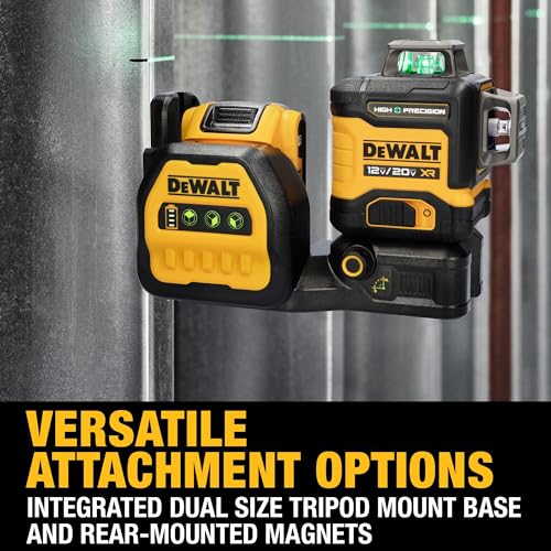 DEWALT 12V/20V MAX XR Line Laser, High Precision 3 X 360, Green, Battery and Charger Included (DCLE34033D1) DEWALT
