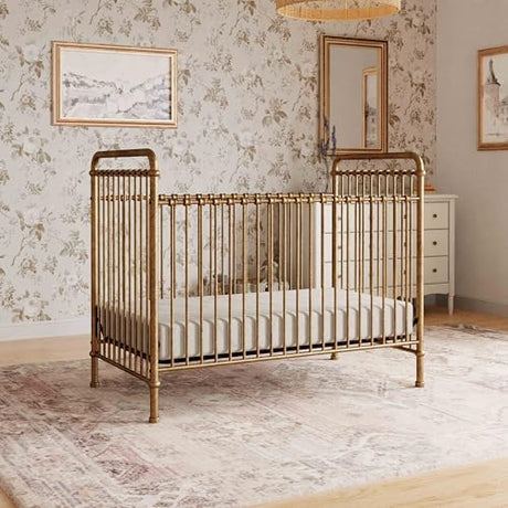 Namesake Abigail 3-in-1 Convertible Baby Crib (Gold) - GREENGUARD Gold Certified - Convertible Crib to Toddler Bed and Daybed - Baby Bed w/ 4 Adjustable Heights - Vintage Baby Crib Convertible NAMESAKE