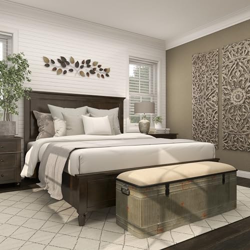 Deco 79 Metal Room Storage Bench Galvanized Entryway Bench with Cream Burlap Top, Bench 50" x 16" x 18", Gray Deco 79