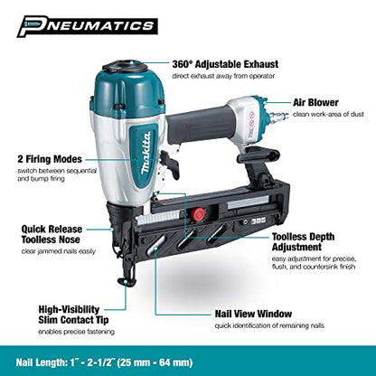 Makita AF601 16 Gauge, 2-1/2" Straight Finish Nailer, - WoodArtSupply