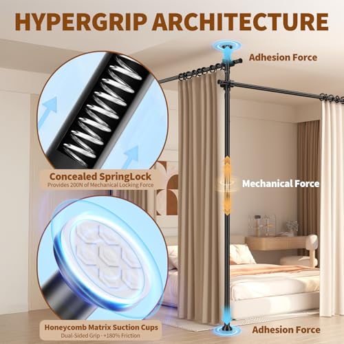 Room Divider for Room Separation,4-10ft(H) 28-140inch(W) Adjustable Temporary Privacy Wall Divider, Tension Curtain Rods No Drilling, Heavy Duty Partition Space Separator Freestanding,Black Daurore paw