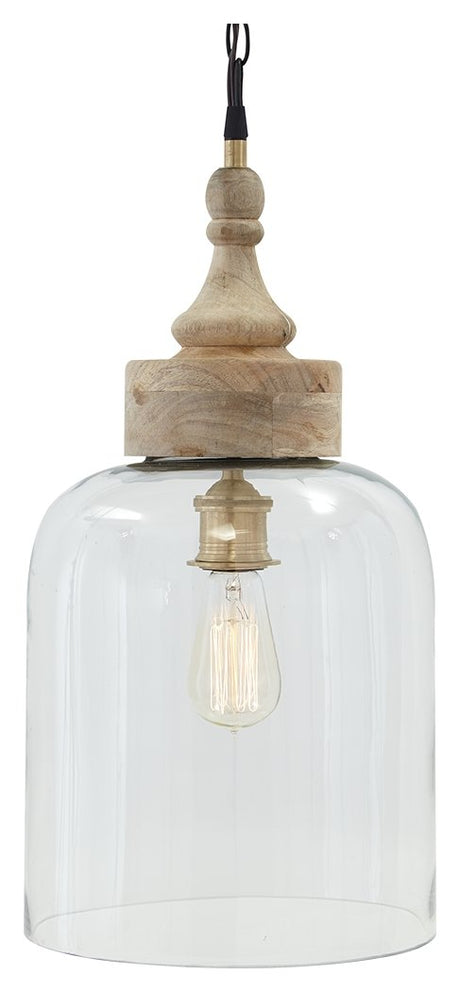 Signature Design by Ashley Faiz Rustic 20.5" Natural Wood & Glass Pendant Light, Brown & Clear Signature Design by Ashley