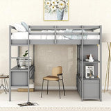 Harper & Bright Designs Full Size Grey Loft Bed with Desk, Storage Drawers, and Shelves Harper & Bright Designs