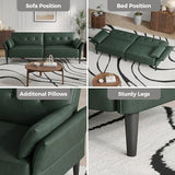 COPIAE 89” Futon Sofa Bed,Futon Couch Bed with 2 Square Pillows,Convertible Sleeper Sofa with Adjustable Backrest& Armrests, Modern Loveseat Sleeper for Living Room, Bedroom,Faux Leather Green COPIAE