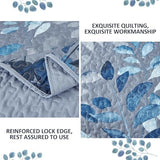 WONGS BEDDING Blue Quilt Set King Size,3 Pieces Navy Blue Floral Bedspread Coverlet Set with 2 Pillowcases,Soft Microfiber Lightweight Grayish Blue Gradient Floral Bedding Set 104"×90" WONGS BEDDING