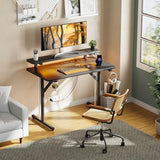 MOTPK Small Gaming Desk with LED Lights & Power Outlets, 31 Inch Computer Desk Gaming Table with Monitor Shelf, Gamer Desk with Carbon Fiber Texture, Kids Boys Desk Gift for Men MOTPK