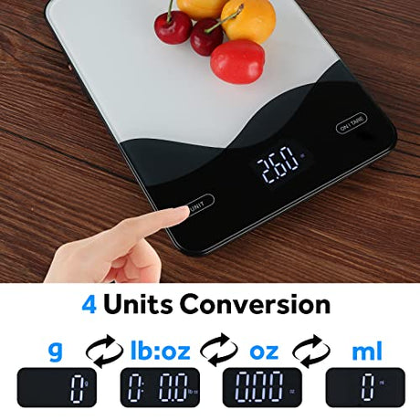 AIMILAR Digital Kitchen Scale 22lb/10kg USB-C Rechargeable, Tempered Glass Top Easy Clean, LED Touch Screen No Buttons, Auto Shut Off AIMILAR