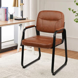 CLATINA Waiting Reception Chairs No Wheel, Leather Guest Chair with Padded Arms, Modern Brown Office Desk Chairs with Sled Base for Office Meeting Conference Room Lobby Home Living Room (4 Pack) CLATINA